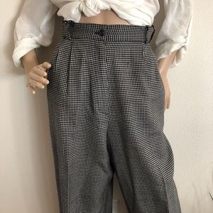 VINTAGE Wool houndstooth plaid high waist pleated front pants